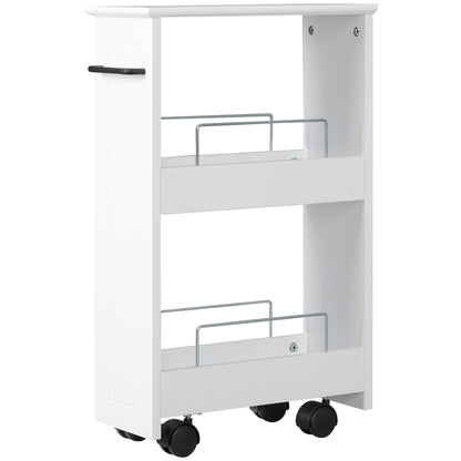 Space-Saving Kitchen Cart, Design Bathroom Cart, Multipurpose, Space-Saving, MDF Wood Shelf, Swivel Wheels and Handle, 42.5x20.3x66.7cm, White