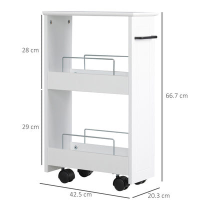 Space-Saving Kitchen Cart, Design Bathroom Cart, Multipurpose, Space-Saving, MDF Wood Shelf, Swivel Wheels and Handle, 42.5x20.3x66.7cm, White