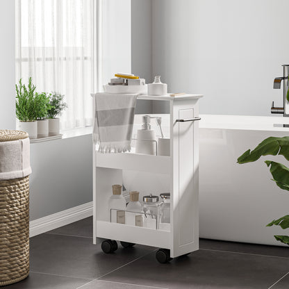 Space-Saving Kitchen Cart, Design Bathroom Cart, Multipurpose, Space-Saving, MDF Wood Shelf, Swivel Wheels and Handle, 42.5x20.3x66.7cm, White