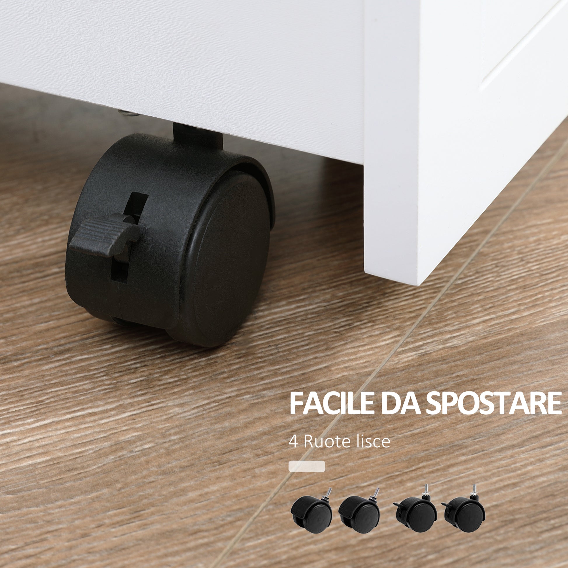 Space-Saving Kitchen Cart, Design Bathroom Cart, Multipurpose, Space-Saving, MDF Wood Shelf, Swivel Wheels and Handle, 42.5x20.3x66.7cm, White