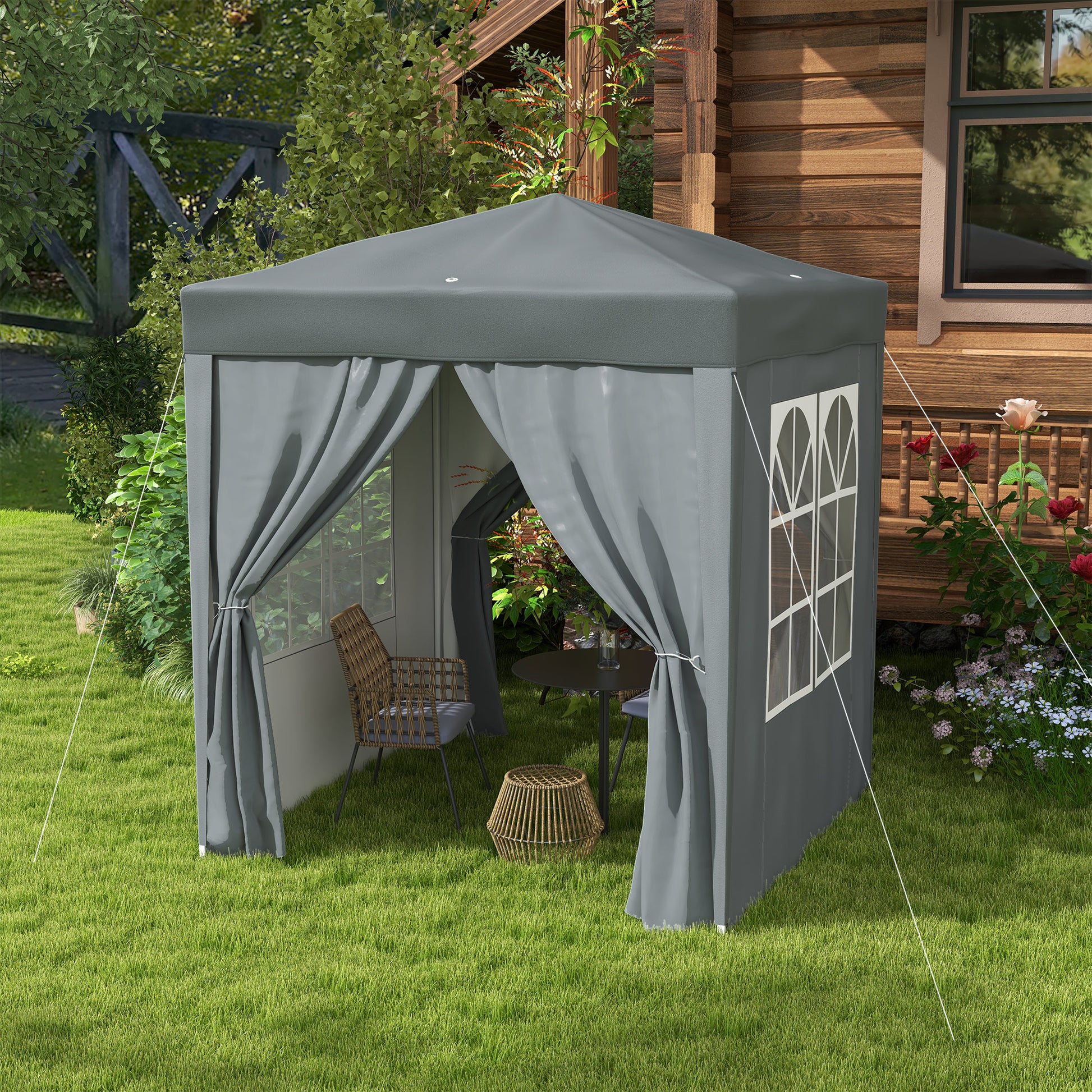 Outdoor Garden Gazebo 2 x 2 m, pop-up folding gazebo, height adjustable, UV protection, steel frame, 4 removable sides, for camping, festivals, beach, carrying bag, gray