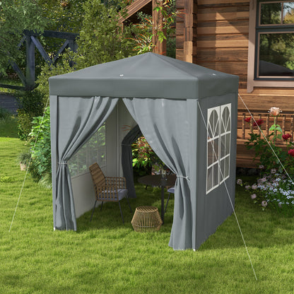 Outdoor Garden Gazebo 2 x 2 m, pop-up folding gazebo, height adjustable, UV protection, steel frame, 4 removable sides, for camping, festivals, beach, carrying bag, gray