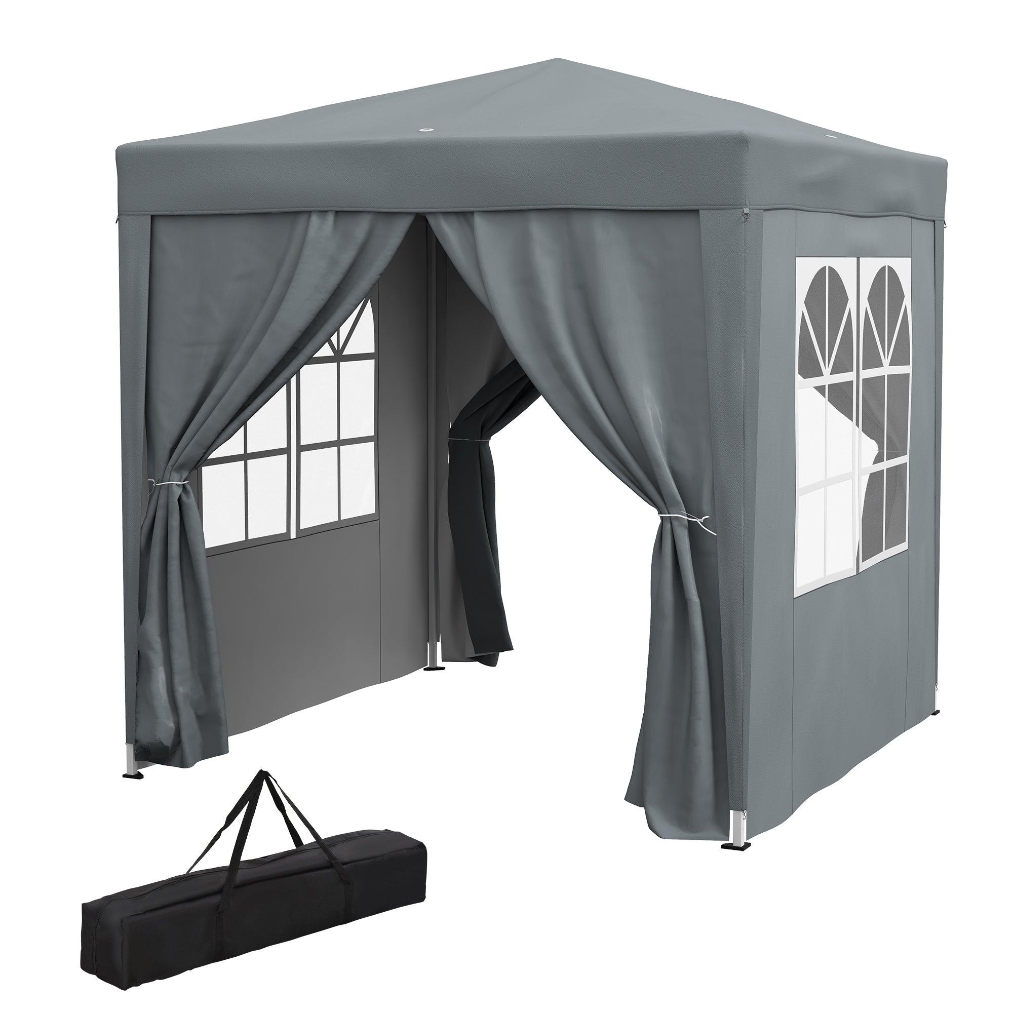 Outdoor Garden Gazebo 2 x 2 m, pop-up folding gazebo, height adjustable, UV protection, steel frame, 4 removable sides, for camping, festivals, beach, carrying bag, gray