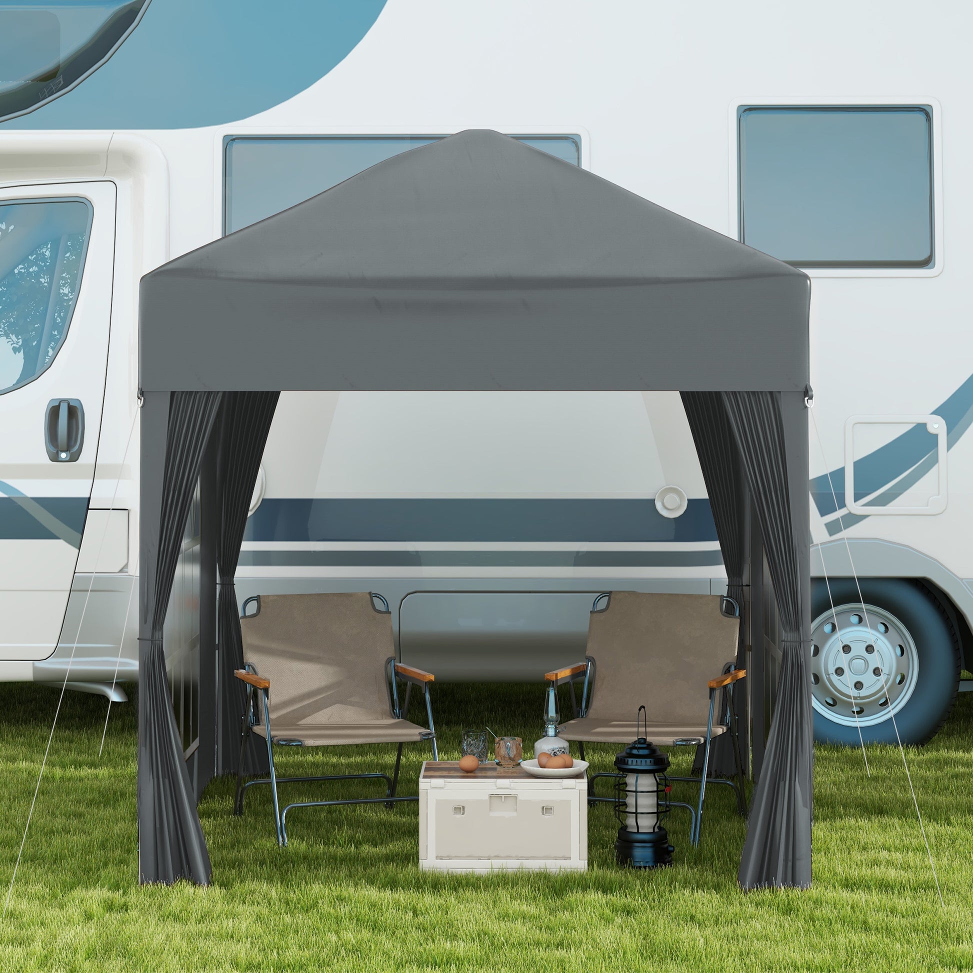 Outdoor Garden Gazebo 2 x 2 m, pop-up folding gazebo, height adjustable, UV protection, steel frame, 4 removable sides, for camping, festivals, beach, carrying bag, gray