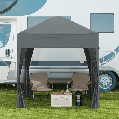 Outdoor Garden Gazebo 2 x 2 m, pop-up folding gazebo, height adjustable, UV protection, steel frame, 4 removable sides, for camping, festivals, beach, carrying bag, gray