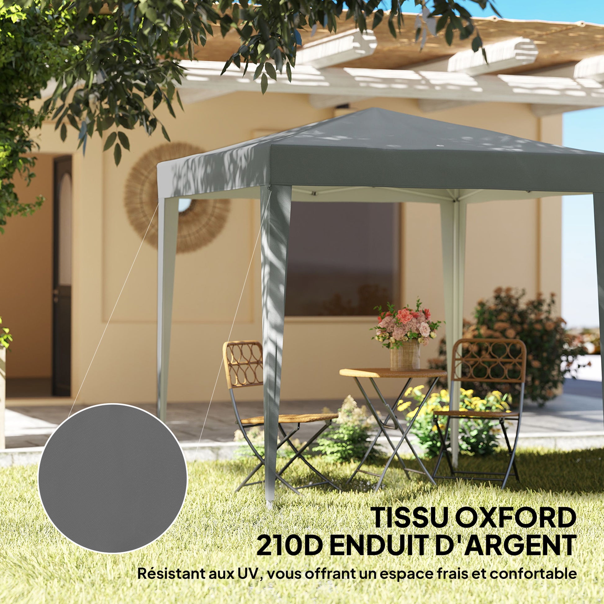 Outdoor Garden Gazebo 2 x 2 m, pop-up folding gazebo, height adjustable, UV protection, steel frame, 4 removable sides, for camping, festivals, beach, carrying bag, gray