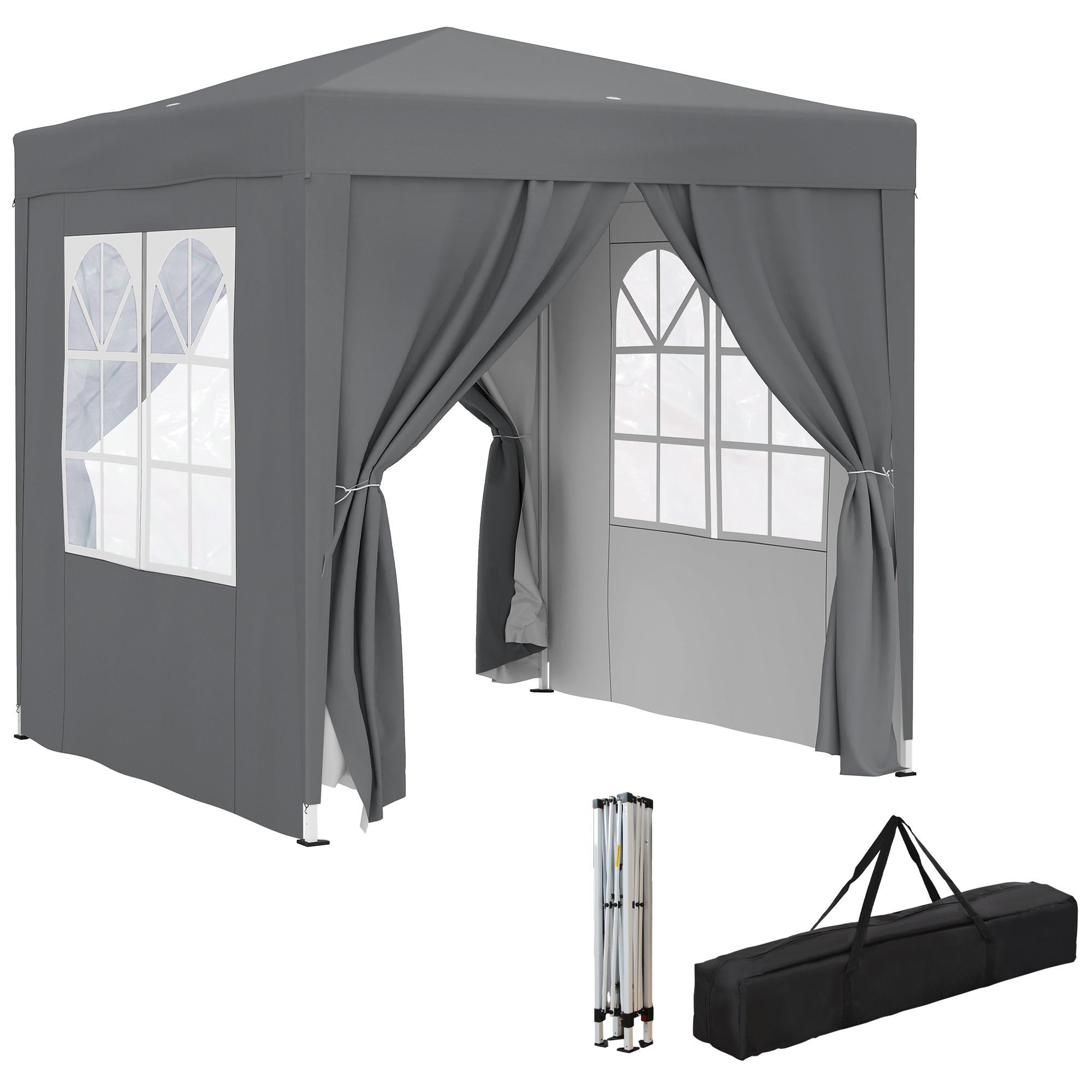 Outdoor Garden Gazebo 2 x 2 m, pop-up folding gazebo, height adjustable, UV protection, steel frame, 4 removable sides, for camping, festivals, beach, carrying bag, gray