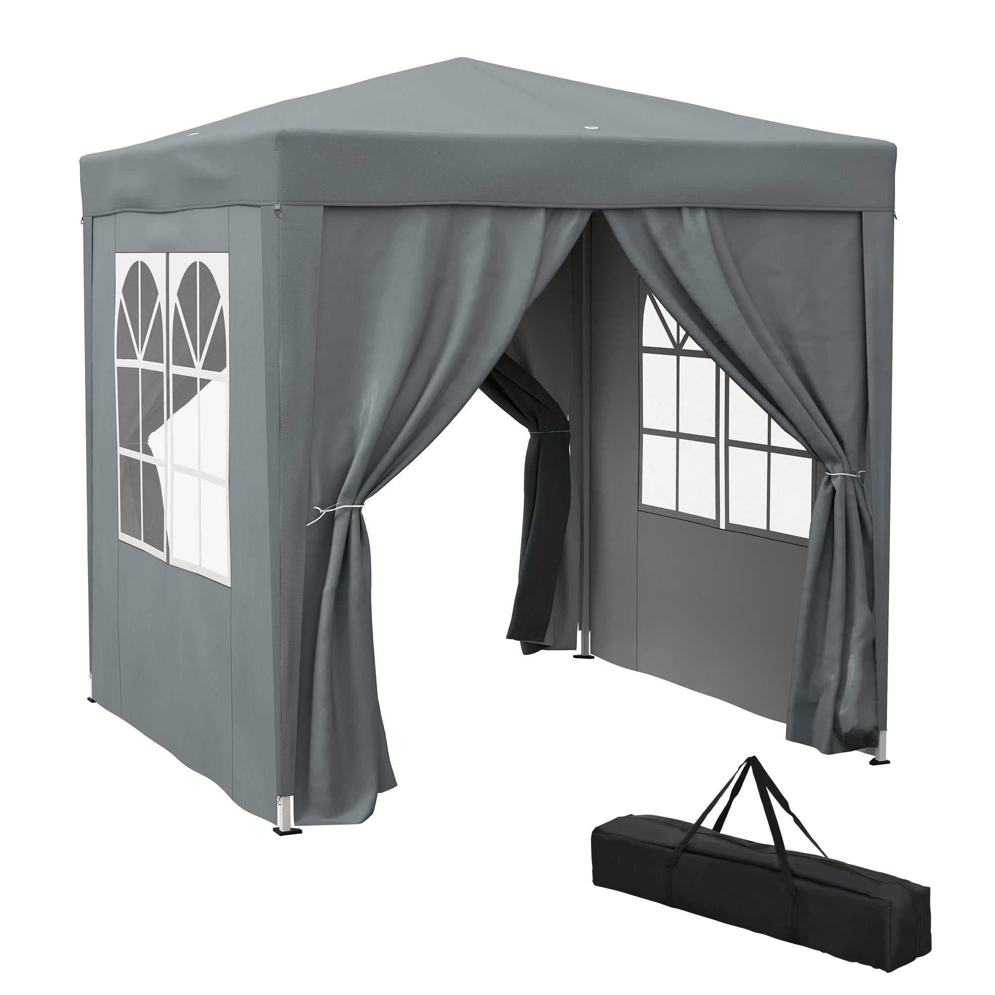 Outdoor Garden Gazebo 2 x 2 m, pop-up folding gazebo, height adjustable, UV protection, steel frame, 4 removable sides, for camping, festivals, beach, carrying bag, gray