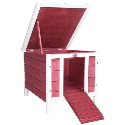 Wooden Rabbit Hutch Outdoor Cage Shelter for Small Pets with Flip-Flop Asphalt Roof and Non-Slip Ramp 42x51x43 cm Red