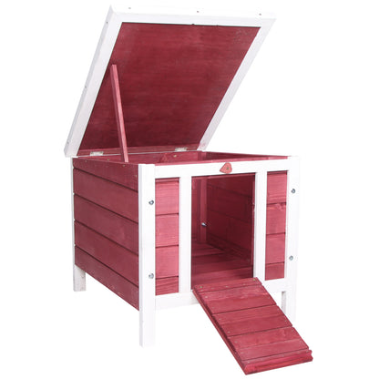 Wooden Rabbit Hutch Outdoor Cage Shelter for Small Pets with Flip-Flop Asphalt Roof and Non-Slip Ramp 42x51x43 cm Red