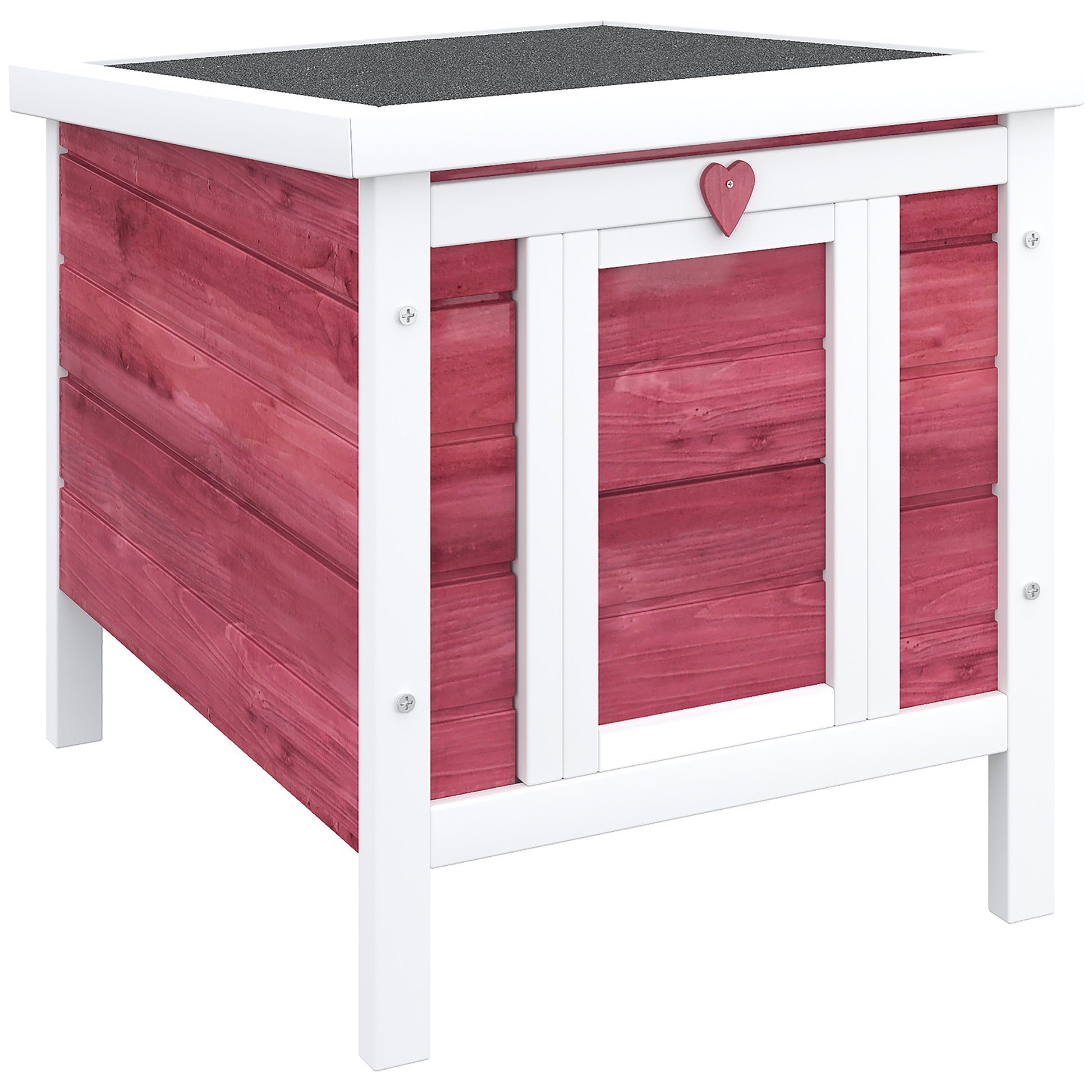 Wooden Rabbit Hutch Outdoor Cage Shelter for Small Pets with Flip-Flop Asphalt Roof and Non-Slip Ramp 42x51x43 cm Red