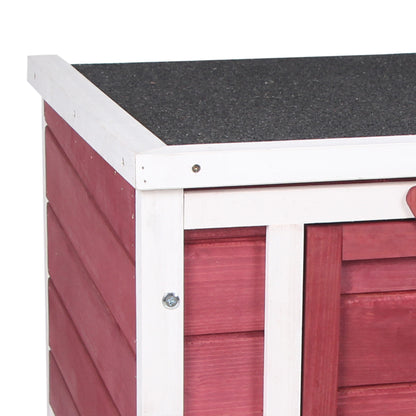 Wooden Rabbit Hutch Outdoor Cage Shelter for Small Pets with Flip-Flop Asphalt Roof and Non-Slip Ramp 42x51x43 cm Red