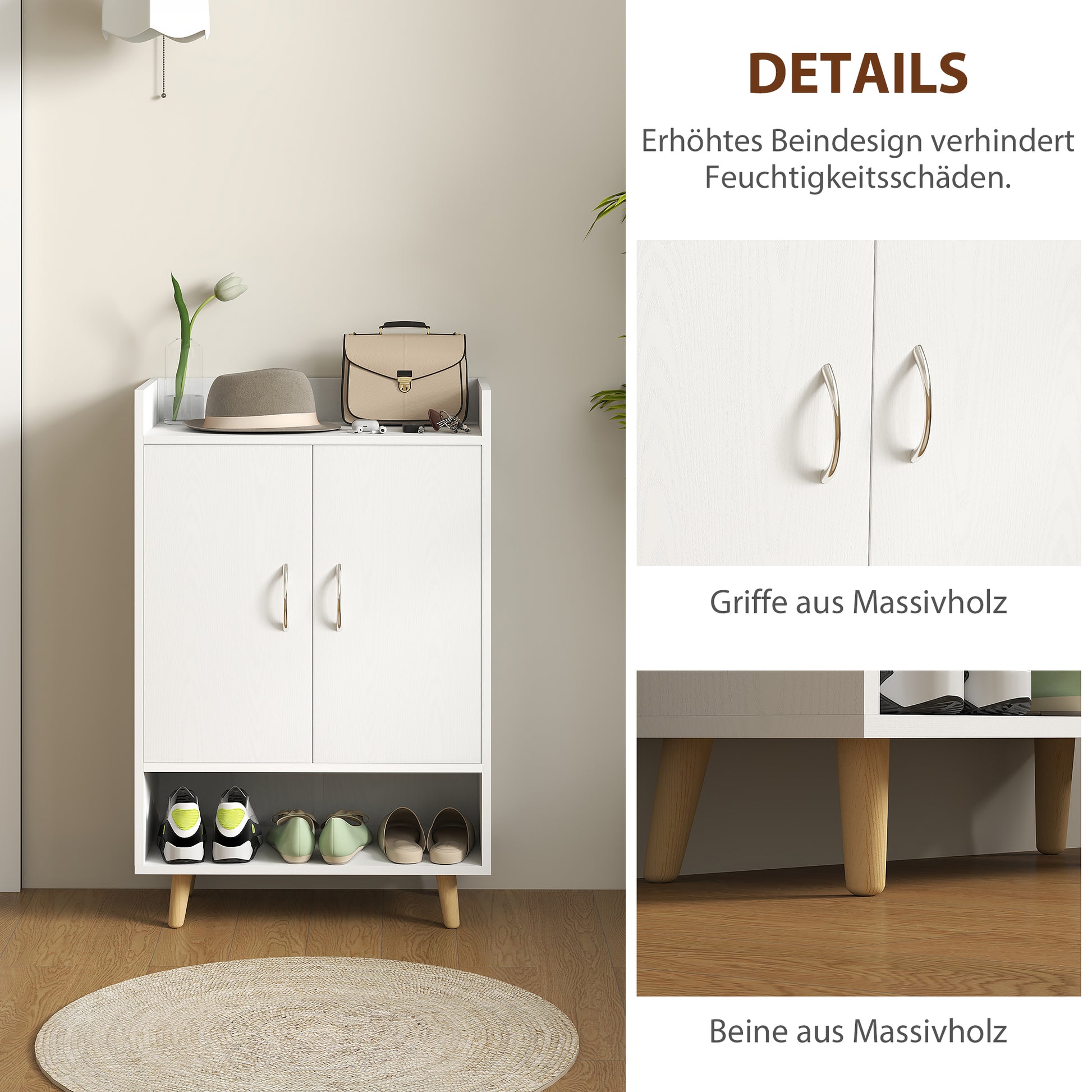 Shoe Cabinet Shoe Rack Slim with 4 Compartments Shoe Storage for 12 Pairs of Shoes, Entryway 60 x 30 x 92 cm, White