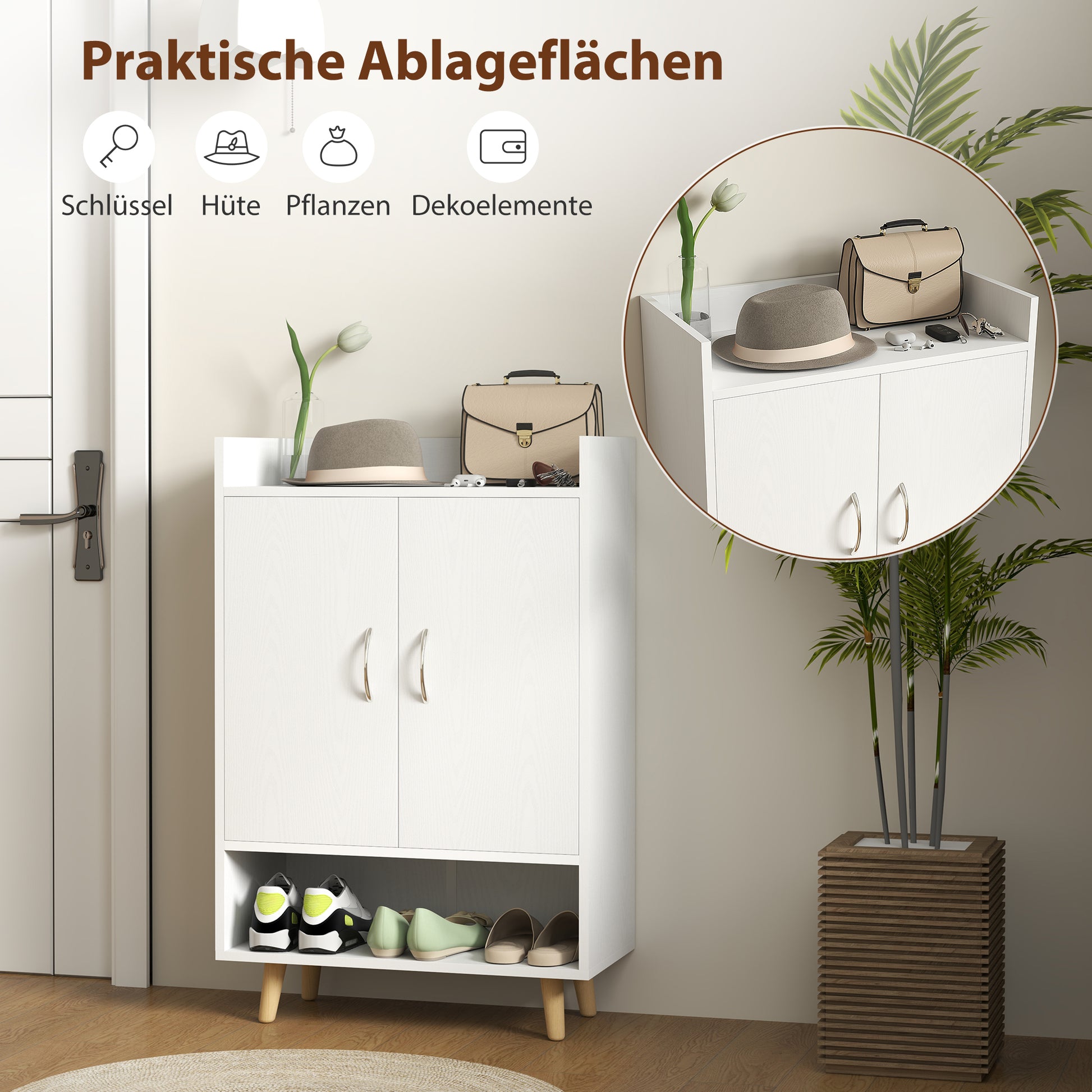 Shoe Cabinet Shoe Rack Slim with 4 Compartments Shoe Storage for 12 Pairs of Shoes, Entryway 60 x 30 x 92 cm, White