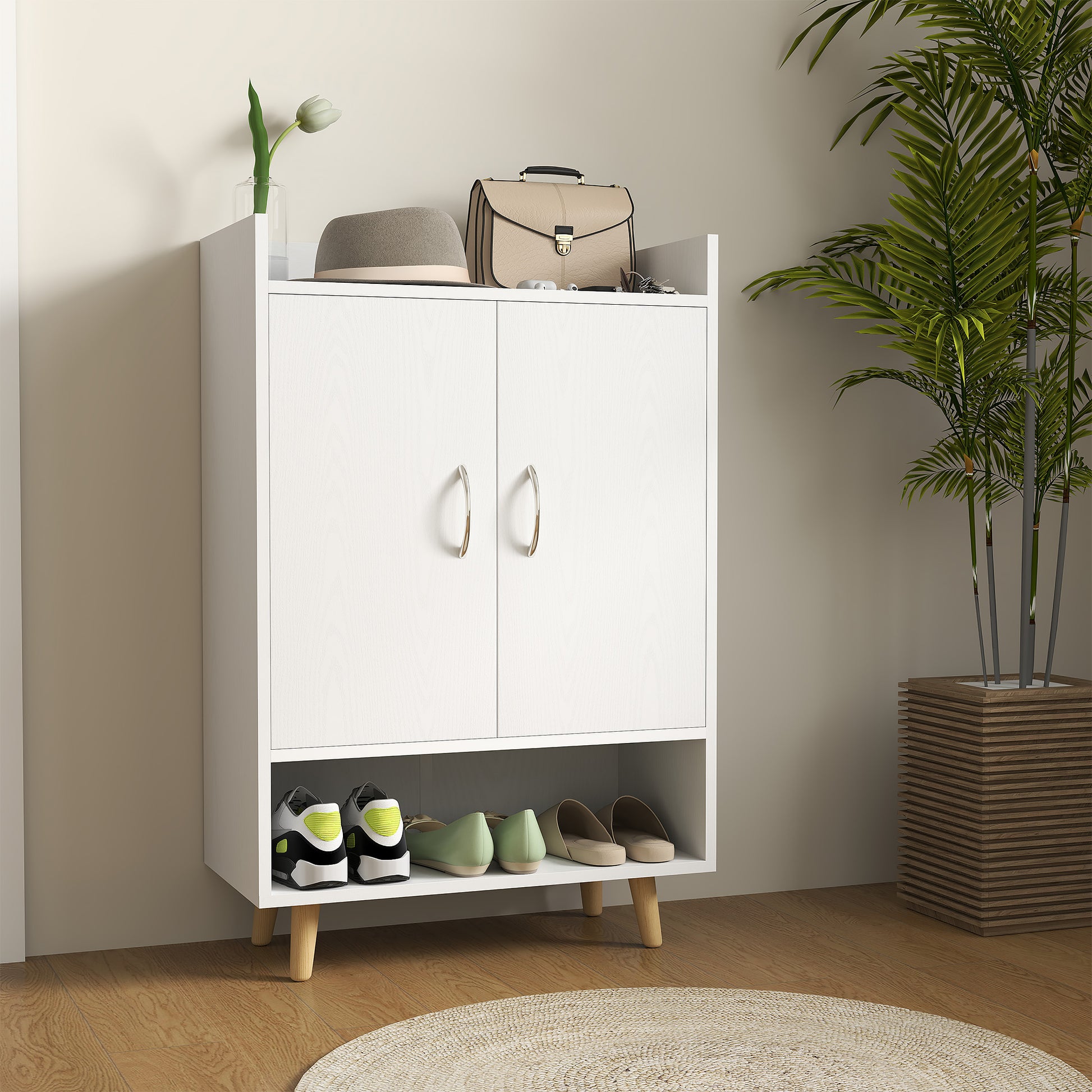 Shoe Cabinet Shoe Rack Slim with 4 Compartments Shoe Storage for 12 Pairs of Shoes, Entryway 60 x 30 x 92 cm, White