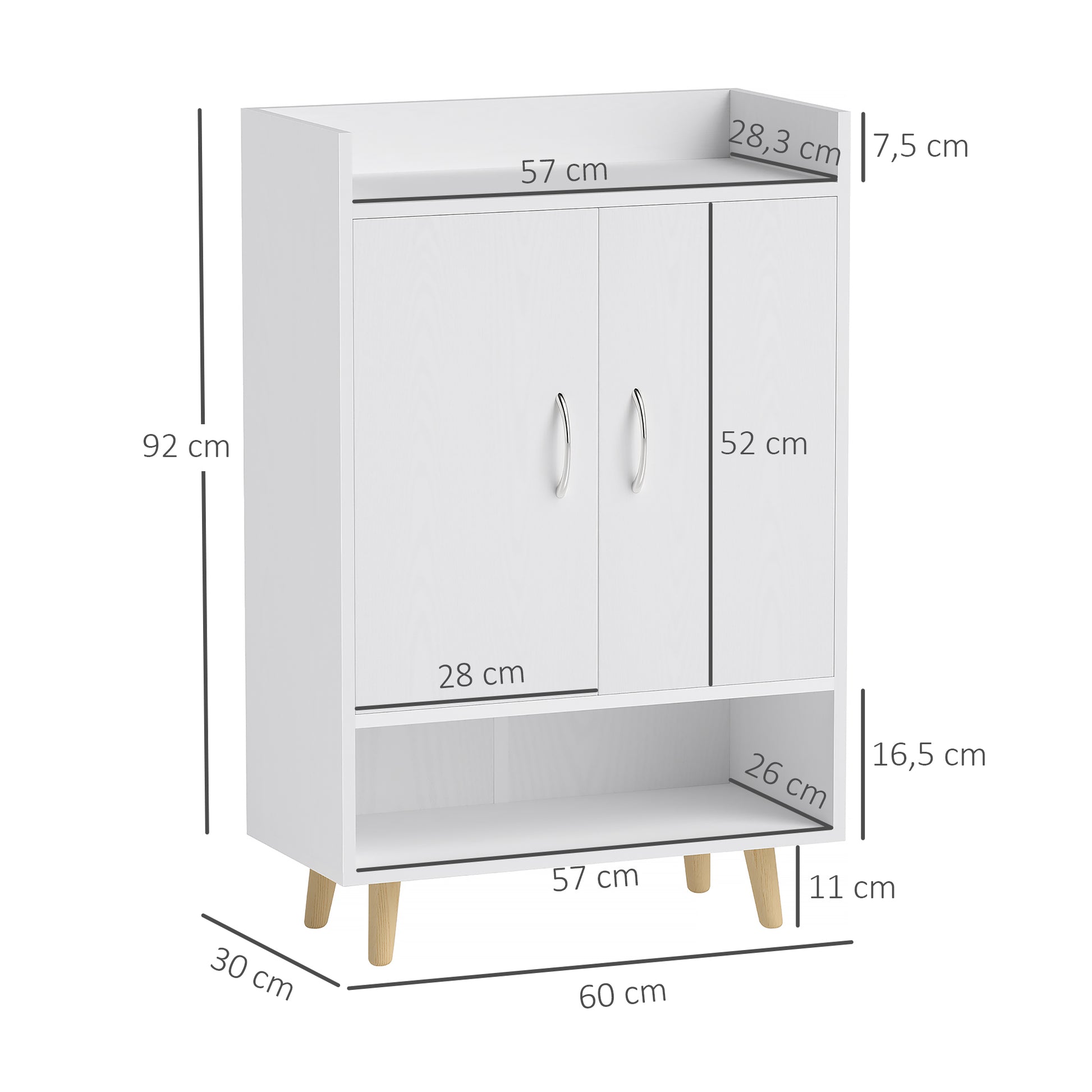 Shoe Cabinet Shoe Rack Slim with 4 Compartments Shoe Storage for 12 Pairs of Shoes, Entryway 60 x 30 x 92 cm, White