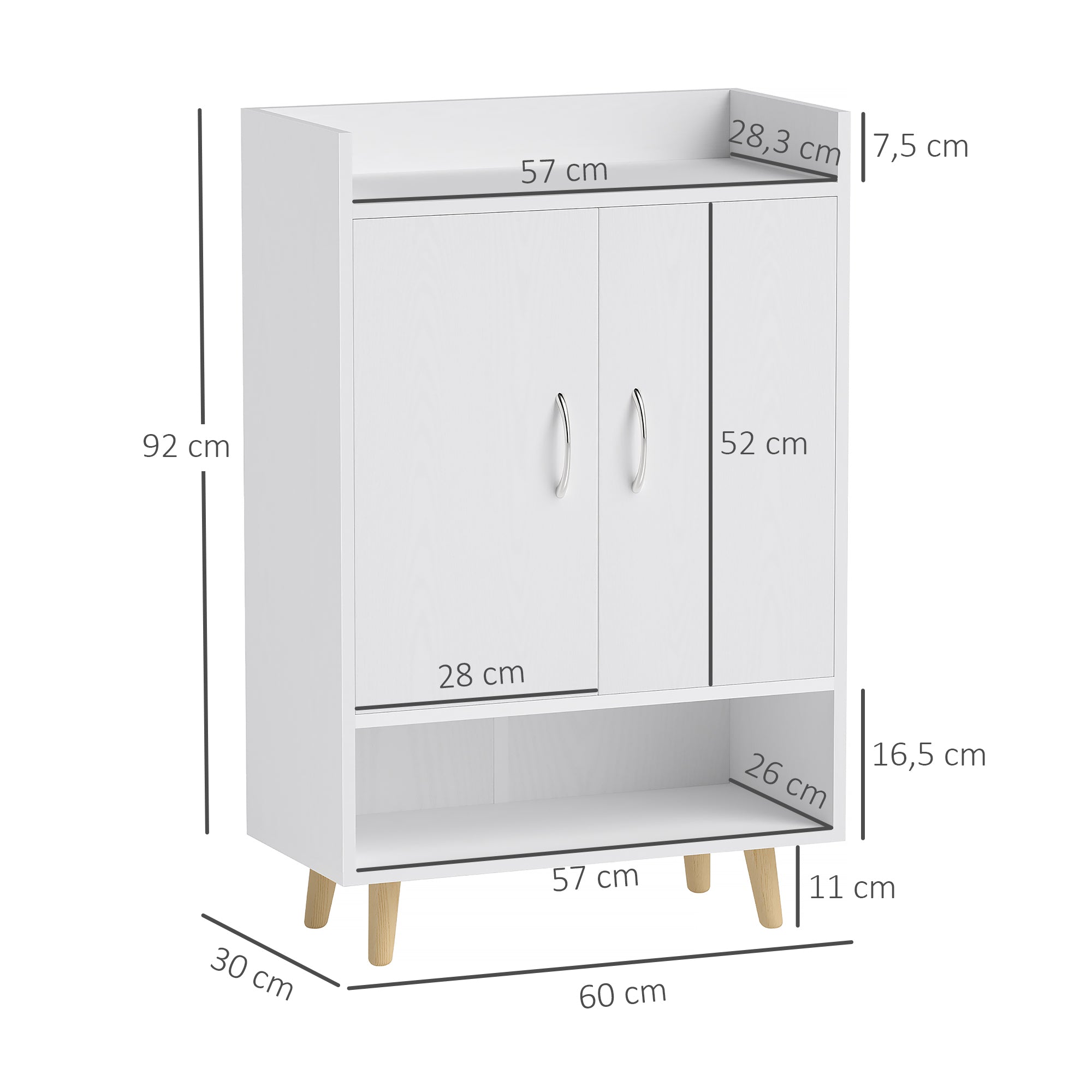 Shoe Cabinet Shoe Rack Slim with 4 Compartments Shoe Storage for 12 Pairs of Shoes, Entryway 60 x 30 x 92 cm, White