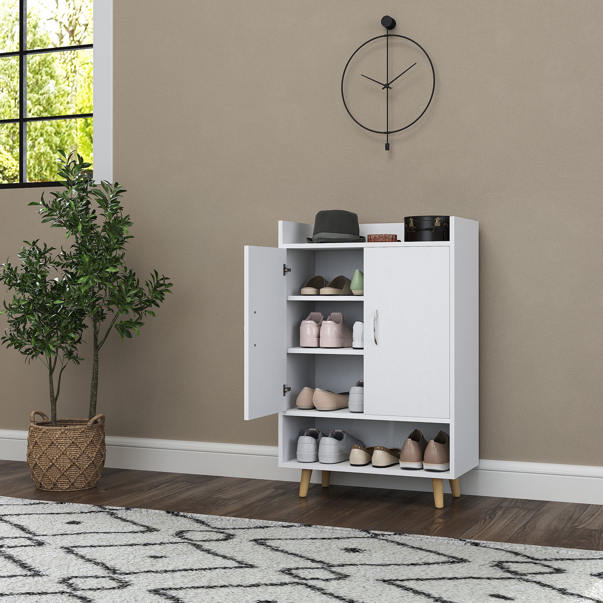Shoe Cabinet Shoe Rack Slim with 4 Compartments Shoe Storage for 12 Pairs of Shoes, Entryway 60 x 30 x 92 cm, White