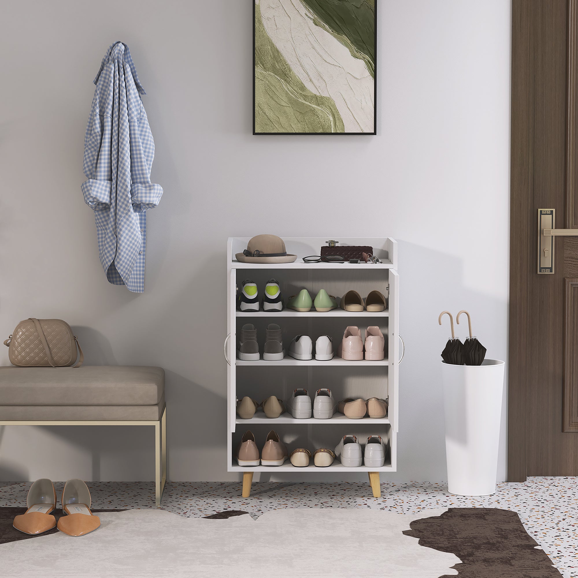 Shoe Cabinet Shoe Rack Slim with 4 Compartments Shoe Storage for 12 Pairs of Shoes, Entryway 60 x 30 x 92 cm, White