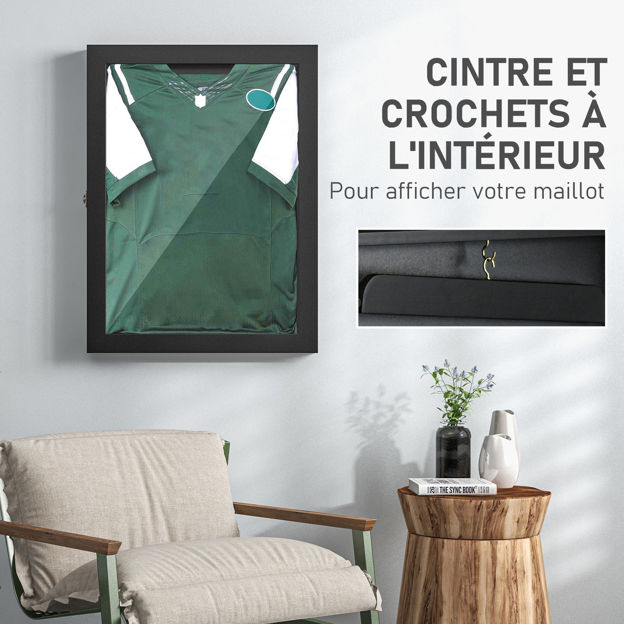 Frame Box T-Frame Jersey Display Case Acrylic Door Internal Felt Lining 71 x 6.5 x 89 cm Black