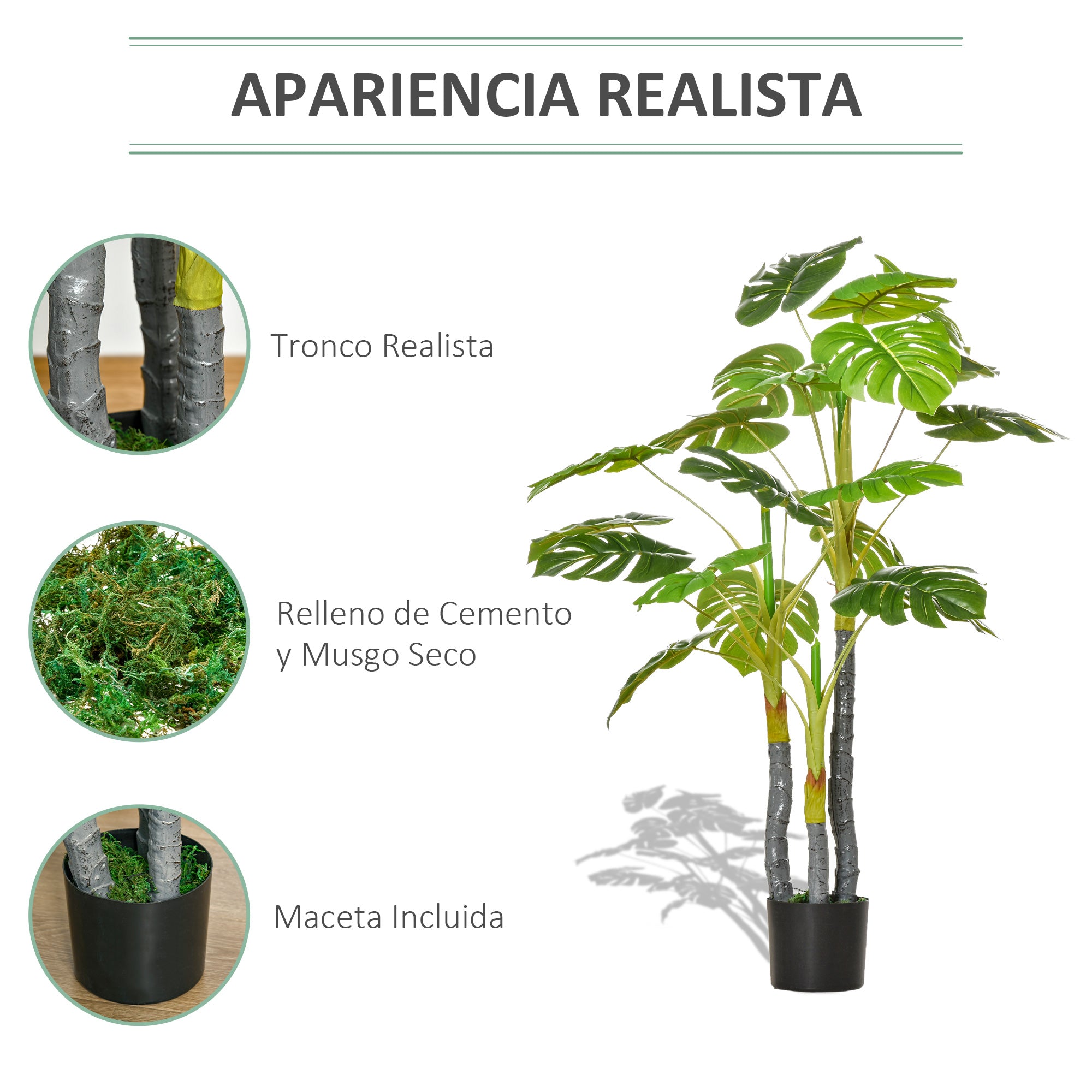 Artificial Plant 120 cm Monstera Artificial Decorative Tree with 20 Leaves for Home Living Room Bedroom Green