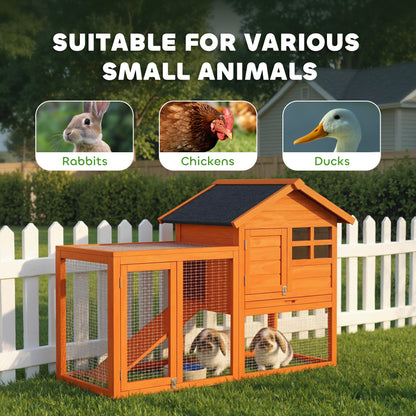 2-Story Wooden Rabbit Hutch, 48.6 x 24.6 x 36.4 in, Waterproof Bitumen Roof, Run with Ramp & Doors – Orange
