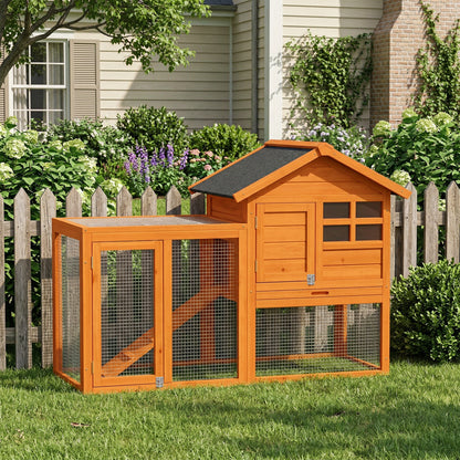 2-Story Wooden Rabbit Hutch, 48.6 x 24.6 x 36.4 in, Waterproof Bitumen Roof, Run with Ramp & Doors – Orange