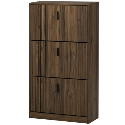 3-Flap Shoe Cabinet, 18 Pairs, Shoe Cabinet 3 Compartments, Large Capacity for Entryway, Hallway, Living Room, 63 x 24 x 117 cm, Dark Walnut
