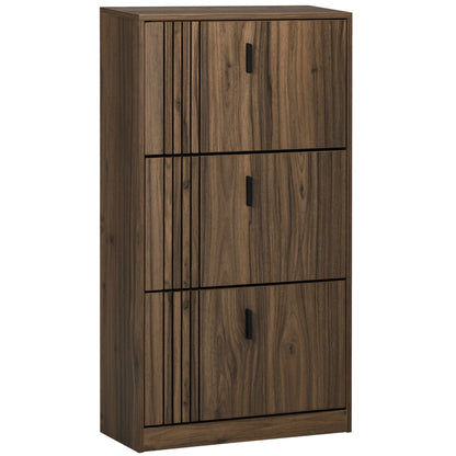 3-Flap Shoe Cabinet, 18 Pairs, Shoe Cabinet 3 Compartments, Large Capacity for Entryway, Hallway, Living Room, 63 x 24 x 117 cm, Dark Walnut