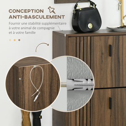 3-Flap Shoe Cabinet, 18 Pairs, Shoe Cabinet 3 Compartments, Large Capacity for Entryway, Hallway, Living Room, 63 x 24 x 117 cm, Dark Walnut