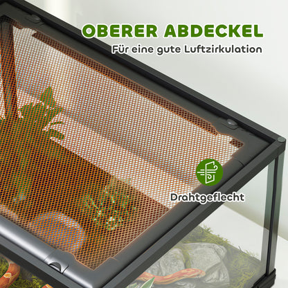 Glass Reptile Terrarium, Escape-Proof Sliding Door with Dual Lock, Black – 60 x 45 x 32 cm (86.3 L)