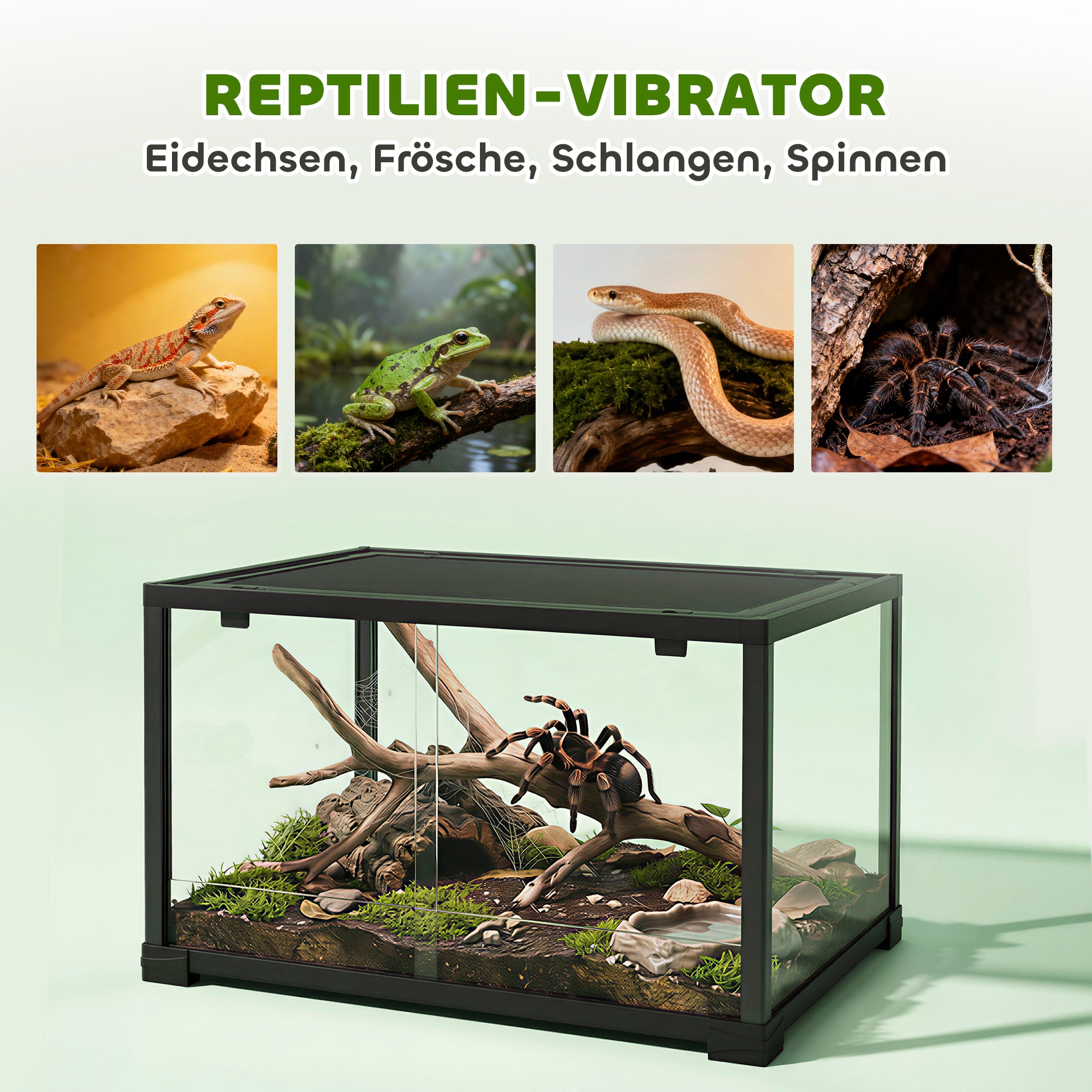 Glass Reptile Terrarium, Escape-Proof Sliding Door with Dual Lock, Black – 60 x 45 x 32 cm (86.3 L)