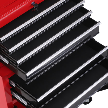 Workshop Trolley with Tool Box Tool Trolley Empty Lockable with 6 Drawers, Cabinet Compartment, Anti-slip Mats, 2 Keys Metal Tool Cabinet Red+Black