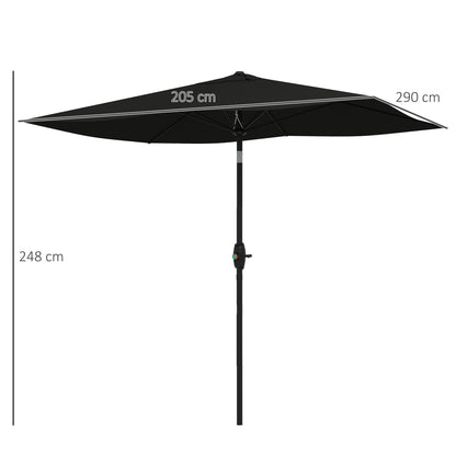 Garden Parasol Straight Rectangular Tilted Parasol 2 x 3m with Crank High Density Waterproof Polyester Canvas 180g/m² Black