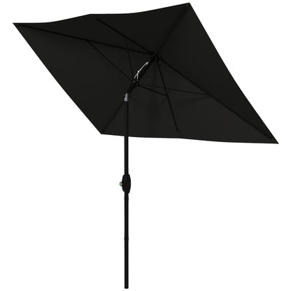 Garden Parasol Straight Rectangular Tilted Parasol 2 x 3m with Crank High Density Waterproof Polyester Canvas 180g/m² Black