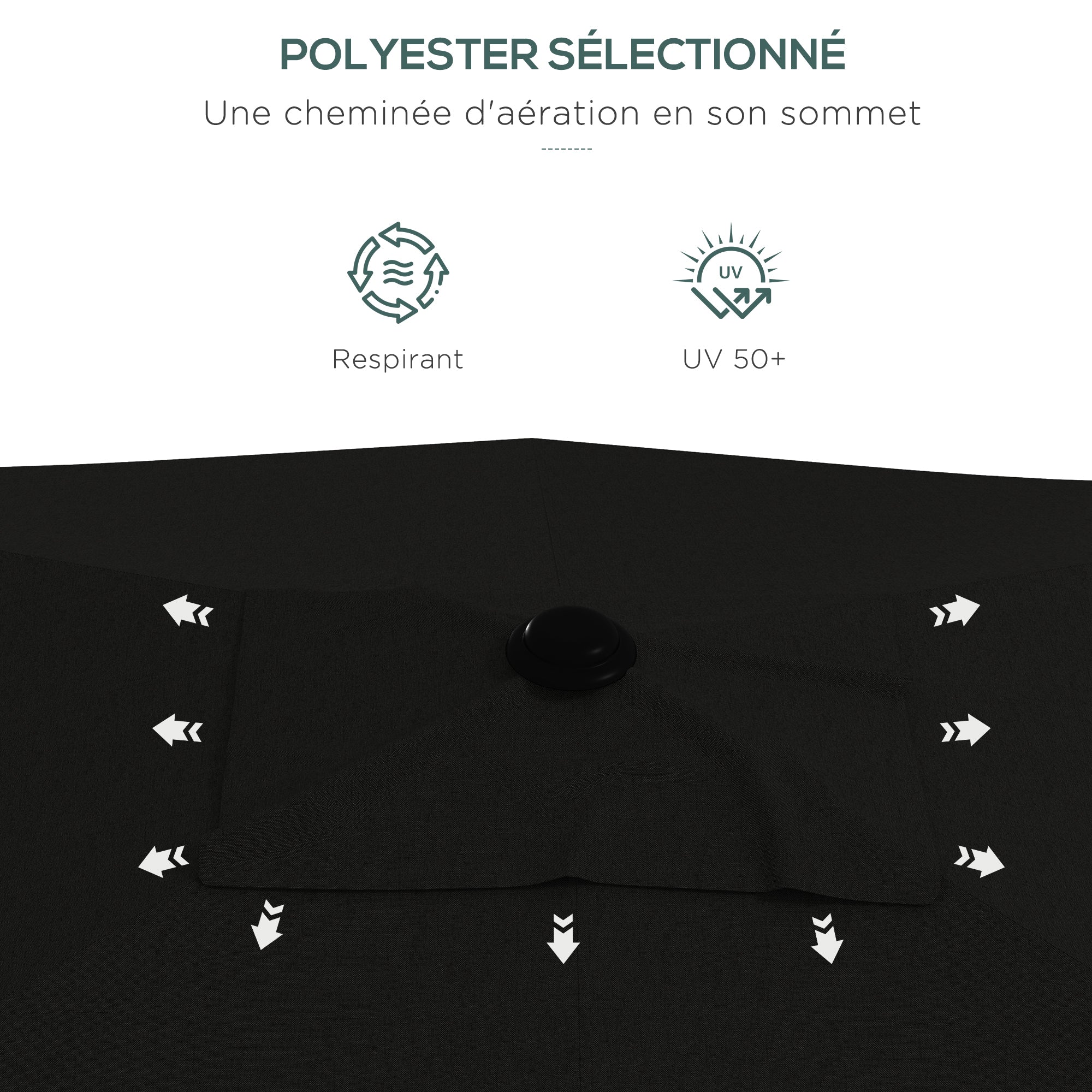 Garden Parasol Straight Rectangular Tilted Parasol 2 x 3m with Crank High Density Waterproof Polyester Canvas 180g/m² Black