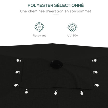 Garden Parasol Straight Rectangular Tilted Parasol 2 x 3m with Crank High Density Waterproof Polyester Canvas 180g/m² Black