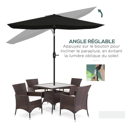 Garden Parasol Straight Rectangular Tilted Parasol 2 x 3m with Crank High Density Waterproof Polyester Canvas 180g/m² Black