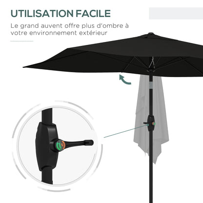 Garden Parasol Straight Rectangular Tilted Parasol 2 x 3m with Crank High Density Waterproof Polyester Canvas 180g/m² Black