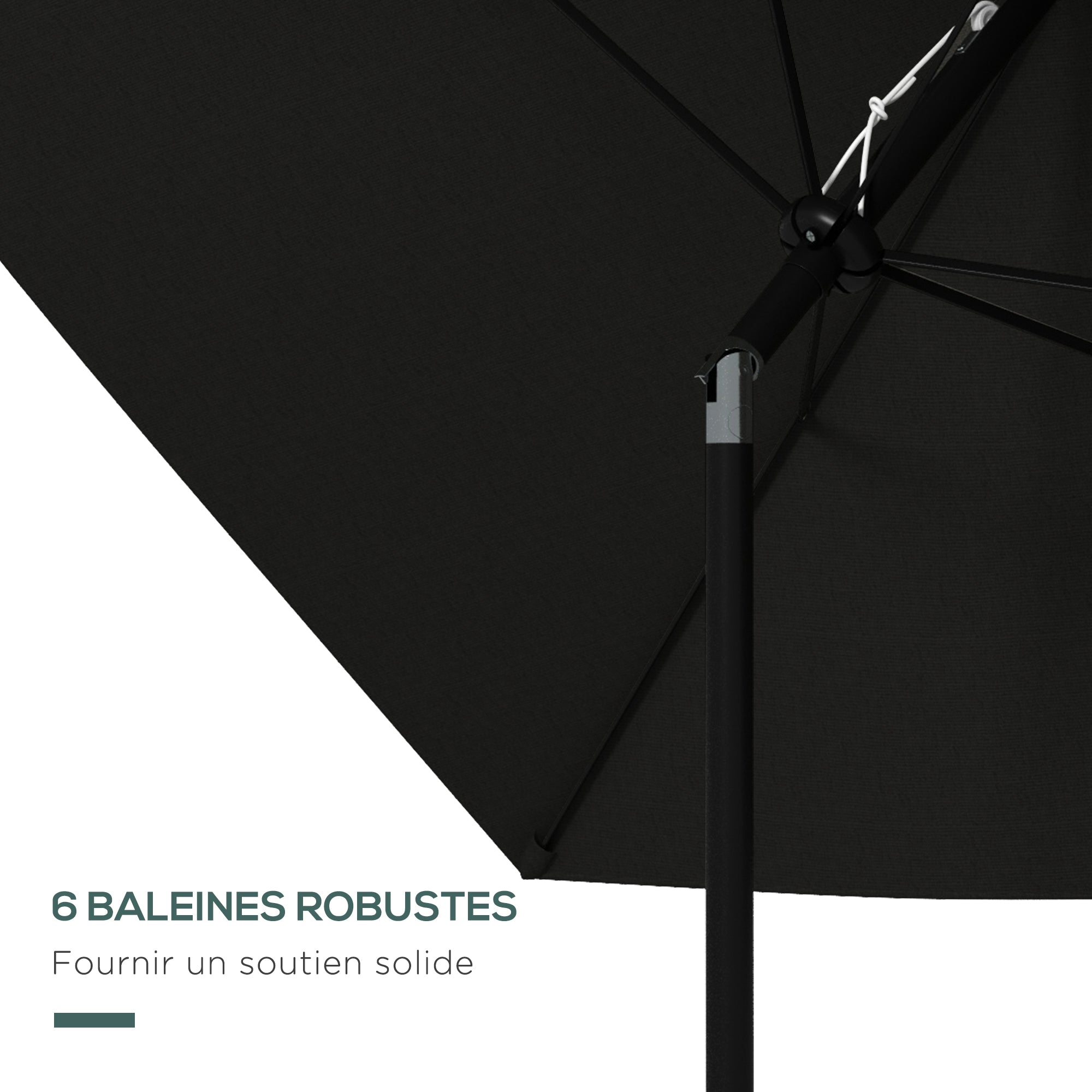 Garden Parasol Straight Rectangular Tilted Parasol 2 x 3m with Crank High Density Waterproof Polyester Canvas 180g/m² Black