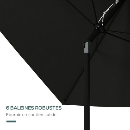 Garden Parasol Straight Rectangular Tilted Parasol 2 x 3m with Crank High Density Waterproof Polyester Canvas 180g/m² Black