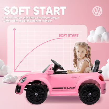 Kids Electric Car 12V Volkswagen Beetle Kids Car with 2.4G Remote Control, Music, Horn, Electric Vehicle with LED Lights, USB/MP3 Connection, 3-5 km/h, for Kids 3-5 Years, Pink
