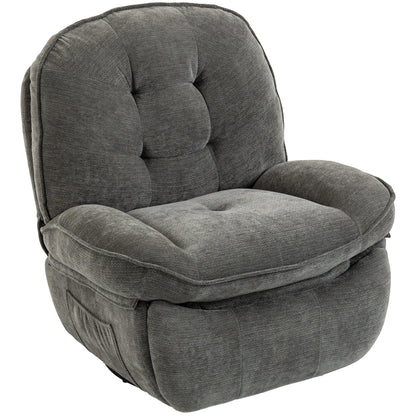 Relax Recliner, 360° Swivel & Rocking Chair, Manual Chenille Armchair with Wide Seat, High Back, Footrest & Side Pockets, Light Gray