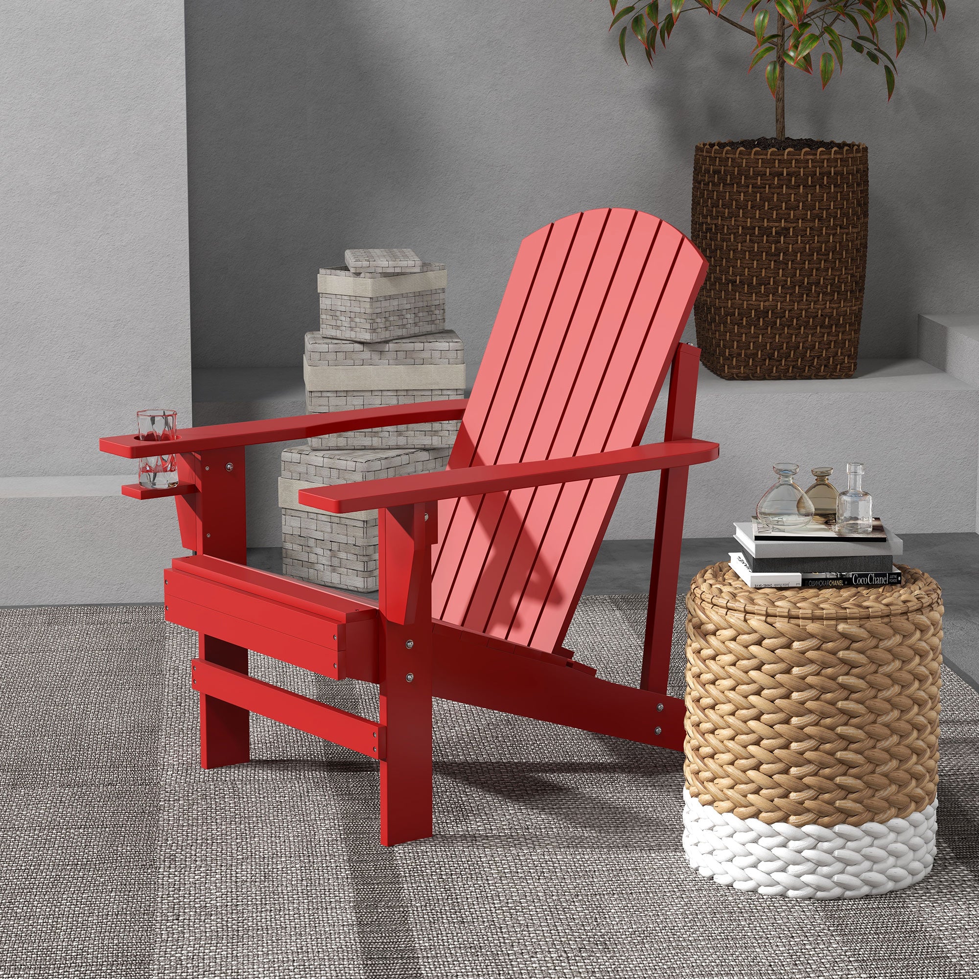 Adirondack Garden Chair with Cup Holder Sun Lounger Balcony Chair Solid Wood Red 72 x 94 x 93 cm