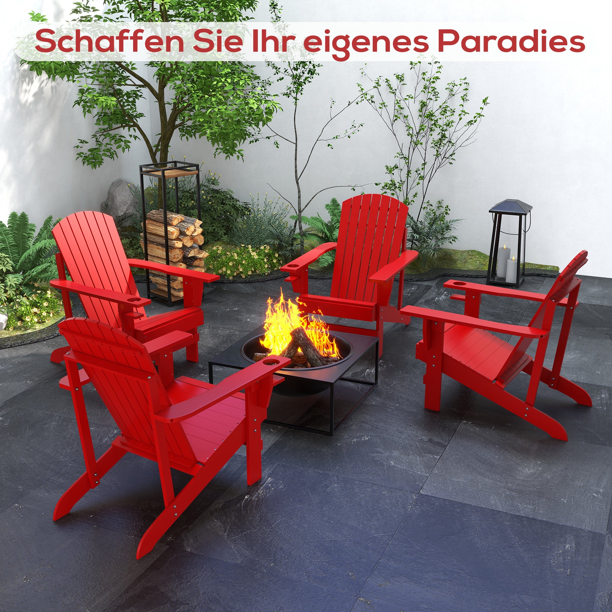 Adirondack Garden Chair with Cup Holder Sun Lounger Balcony Chair Solid Wood Red 72 x 94 x 93 cm