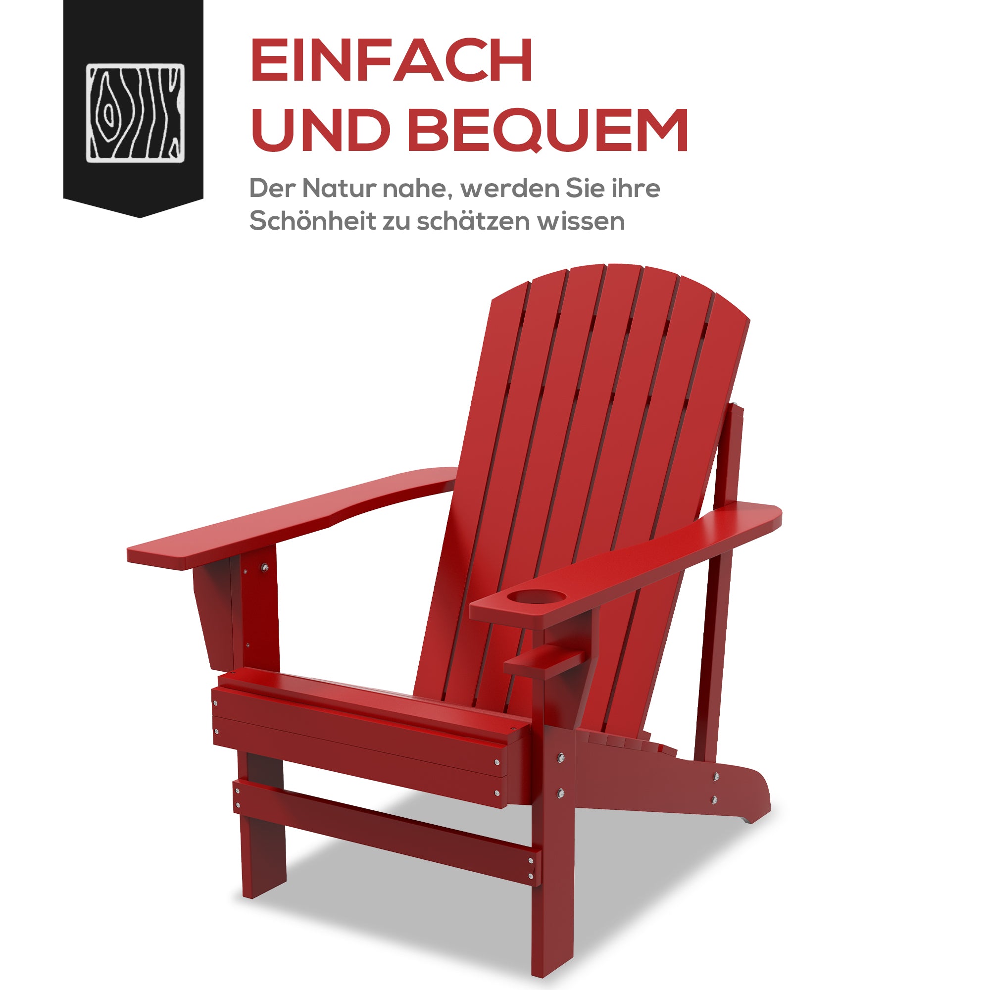 Adirondack Garden Chair with Cup Holder Sun Lounger Balcony Chair Solid Wood Red 72 x 94 x 93 cm