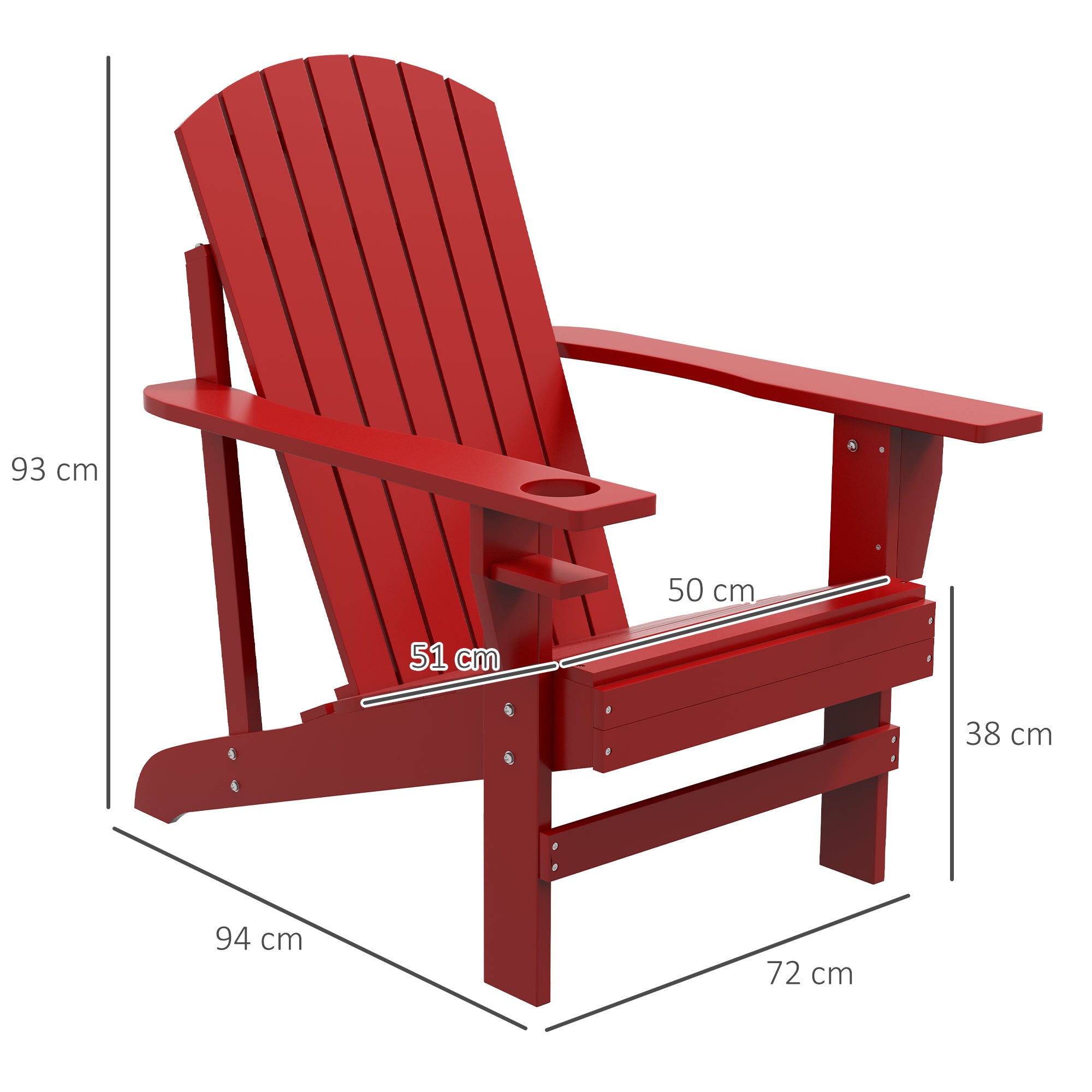 Adirondack Garden Chair with Cup Holder Sun Lounger Balcony Chair Solid Wood Red 72 x 94 x 93 cm