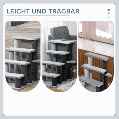 Cat Stairs 4-Step Pet Stairs with Scratching Posts Ball Dog Stairs Pet Stairs for Cats up to 5 kg Plush Jute Gray 60 x 40 x 64 cm