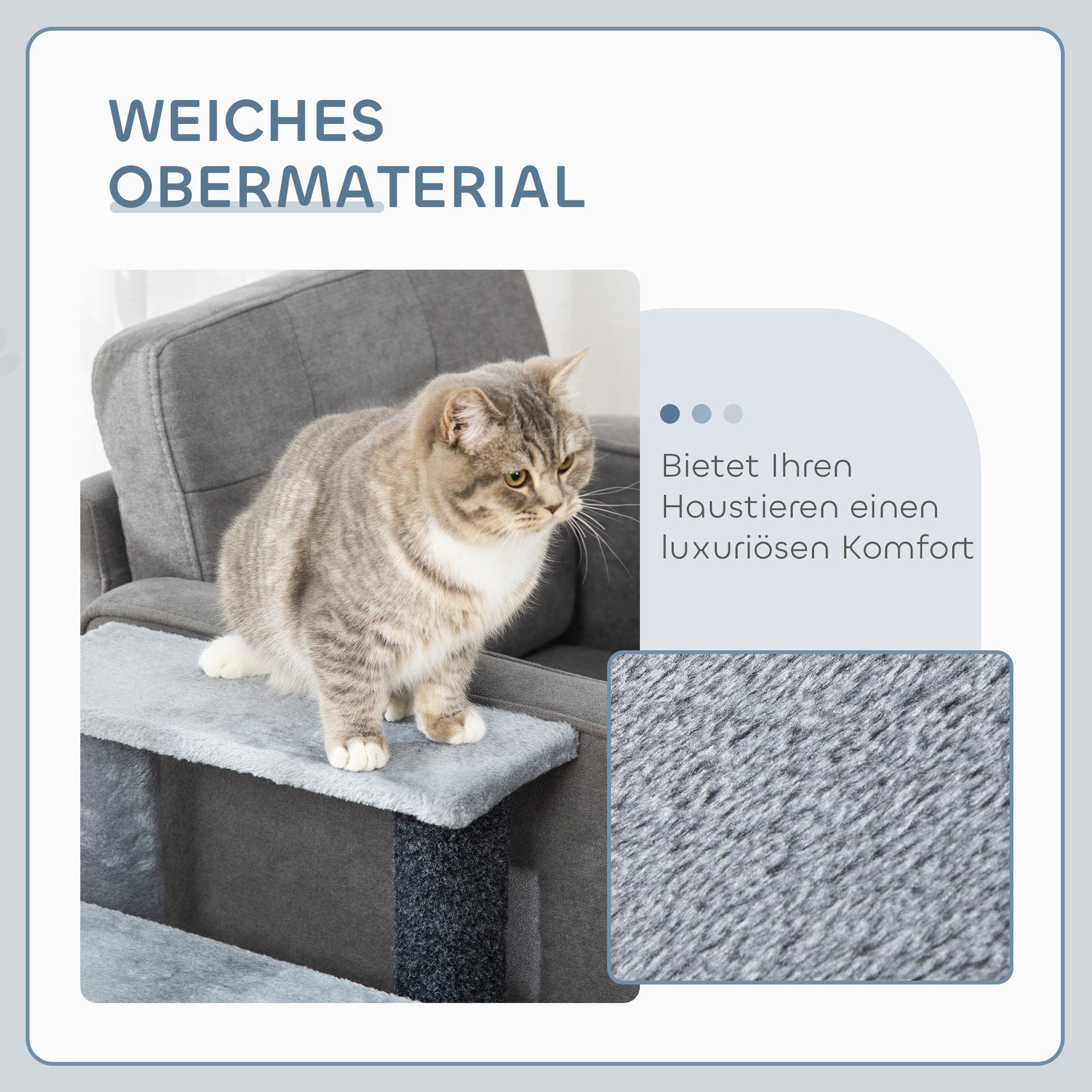 Cat Stairs 4-Step Pet Stairs with Scratching Posts Ball Dog Stairs Pet Stairs for Cats up to 5 kg Plush Jute Gray 60 x 40 x 64 cm