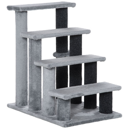 Cat Stairs 4-Step Pet Stairs with Scratching Posts Ball Dog Stairs Pet Stairs for Cats up to 5 kg Plush Jute Gray 60 x 40 x 64 cm
